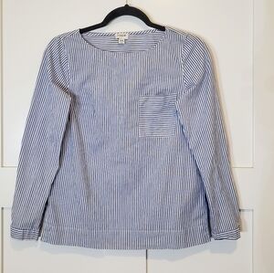 J. Crew Factory Organic Cotton Light Blue & White Striped Blouse Top Siz…